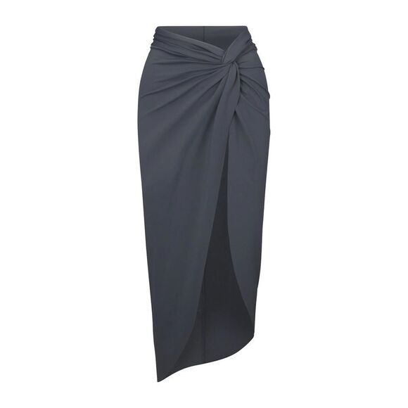 SKIMS Swim Gunmetal Gray Twist Front Slit Midi Swim Sarong Skirt Beach Cover Up - Picture 1 of 11